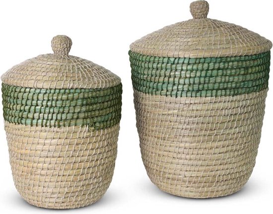 Paniers à couvercle vert jonc de mer
