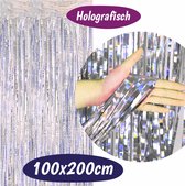 Glittergordijn – Feest Deurgordijn - Feestgordijn - Glitter Folie Gordijn - Backdrop - Fotowand Decoratie - Verjaardag Feest - Holografisch - Zilver - 100x200cm