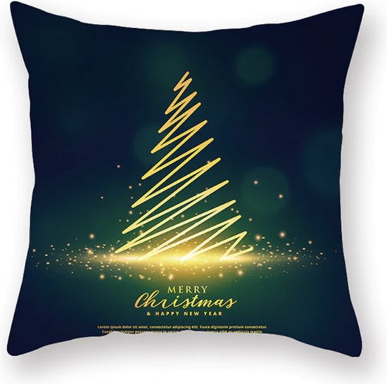 Kerst kussenhoes met getekende kerstboom afmeting 45 x 45 cm bol