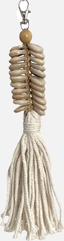 Macramé sleutelhanger - Wit met houten kralen - Katoen - Gratis