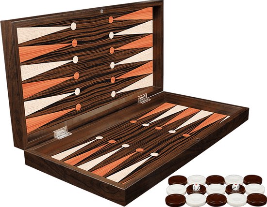Bordspel: Klassiek Backgammon Ebbenhouten bordspel - Met schaakbord - Turks Tavla - Maat L 38cm, van het merk Yenigün tavla