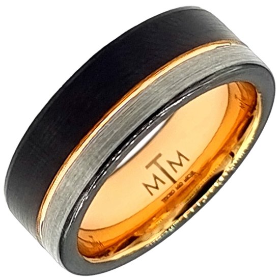 Tesoro Mio Michel – Stoere Ring - Wolfraam Carbide Tungsten – Kleur Zwart, Zilver & Goud – 20 mm / Maat 63