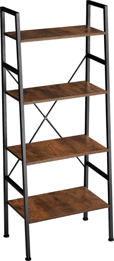 HSTR02-K-HG Ladderrek, boekenkast met 4 niveaus, opbergrek, opbe