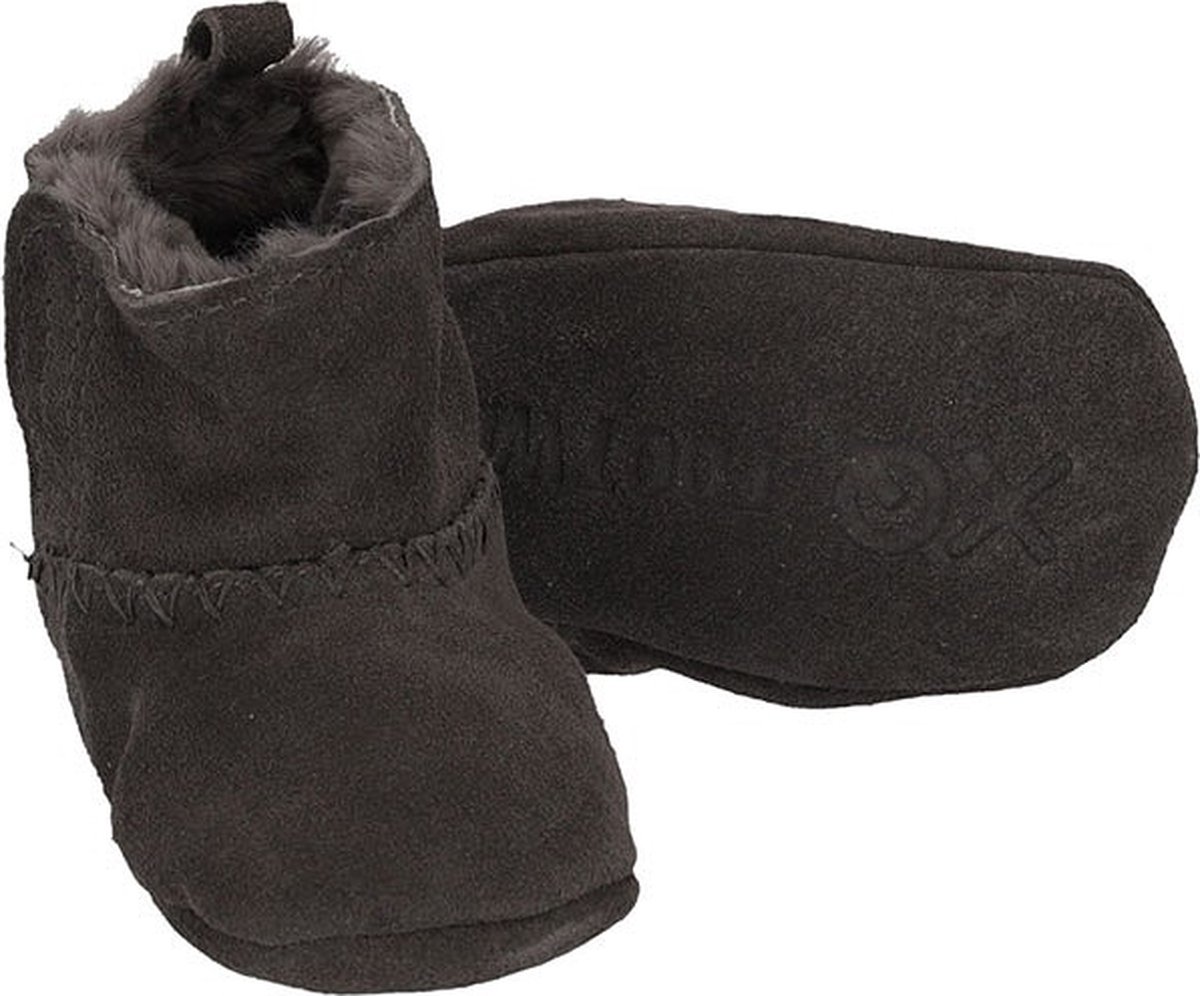 Leren - Baby - Schoentjes -Booties - Antraciet - 6/12 maanden