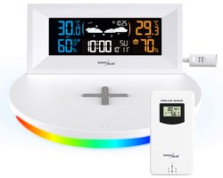 GreenBlue - Draadloos weerstation met draadloze Qi-oplader |  Mood Light Base -  Externe Sensor Binnen- en Buitenthermometer - Wit