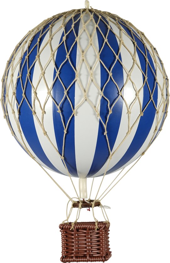 Authentic Models - Luchtballon Travels Light - Luchtballon decoratie - Kinderkamer decoratie - Blauw/Wit - Ø 18cm
