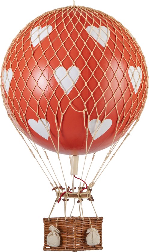 Authentic Models - Luchtballon Royal Aero - Luchtballon decoratie - Kinderkamer decoratie - Rode harten - Ø 32cm