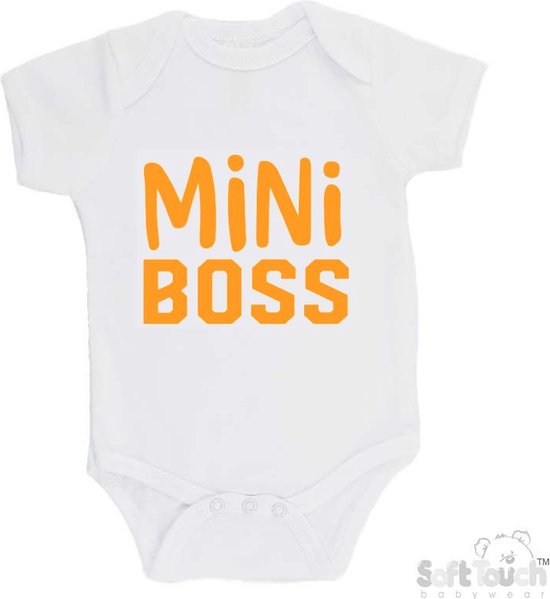 Soft Touch Barboteuse "Mini Boss" Unisexe Katoen Wit/ moutarde Taille 62/ 68
