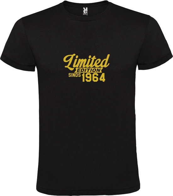 Zwart T-Shirt met “ Limited edition sinds 1964 “ Afbeelding Goud Size S