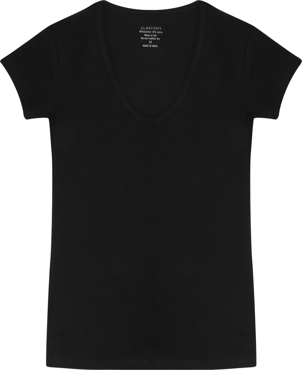 Claesen's® - Dames V-Neck Zwart T-Shirt Cotton/LycraN 8010-Black-L