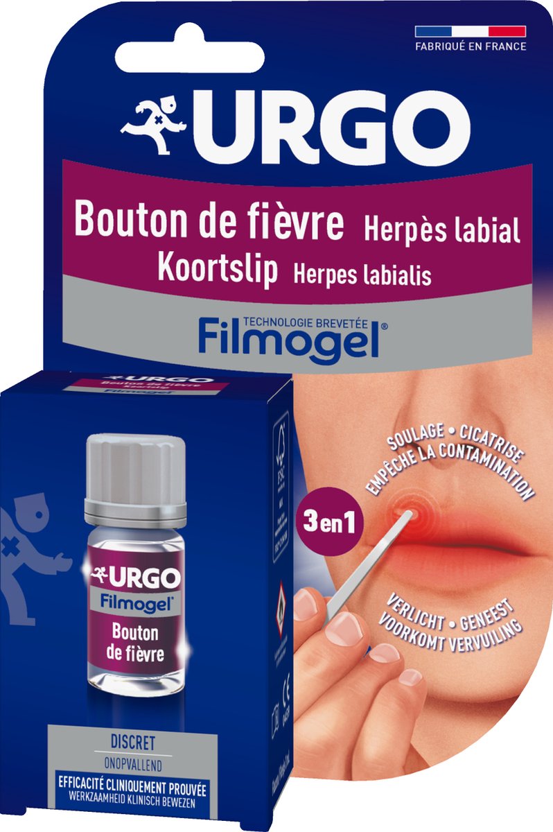 Goedkoopste URGO - FILMOGEL® Koortslip - Koortslipbehandeling - Koortslip - Verlicht, Heelt en Voorkomt Besmetting - Herpes - Klinisch Getest - Koortsblaas - 3ml