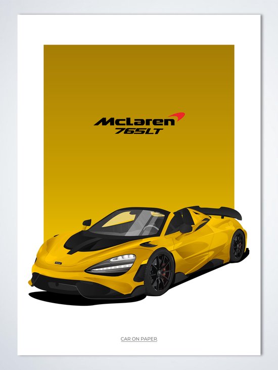 McLaren 765LT Spider Novitec Geel - Autoposter 70 x 50 cm | Kinderkamer | Slaapkamer | Kantoor