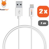 2x PowerFox® Lightning naar USB 2.0 A Male oplaadkabel - 1 meter - Wit - DUO-Pack