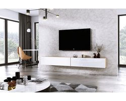 Meubel Square - TV meubel DIAMOND - Eiken / Hoogglans Wit - 240cm (2x120cm) - Hangend TV Kast