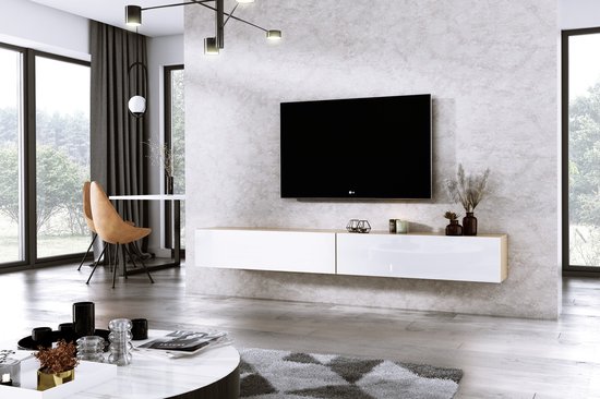 Furniture Square - Meuble TV DIAMOND - Chêne / Wit brillant - 240cm  (2x120cm) - Meuble... | bol.com
