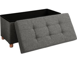 Hoppa! Zitbank - zitkist - zitpoef - voetenbank met opbergruimte en deksel met houten poten, 76 x 38 x 40 cm donkergrijs