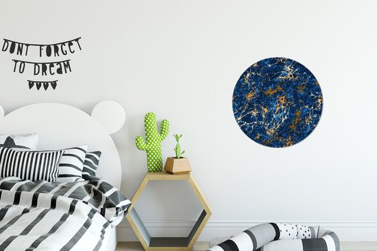 WallCircle - Wandcirkel - Muurcirkel - Marmer - Textuur - Goud - Blauw - Aluminium - Dibond - ⌀ 30 cm - Binnen en Buiten