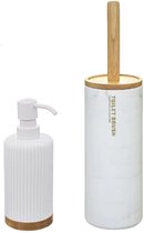 5Five WC-/toiletborstel houder kunststof wit met zeeppompje 270 ml