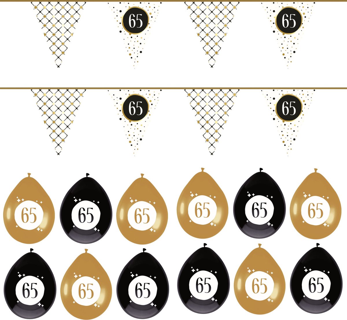 Haza - Verjaardag 65 jaar feestartikelen pakket vlaggetjes/ballonnen