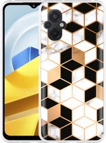 Coque Poco M5 Marbre Noir-Blanc-Or - Design Cazy