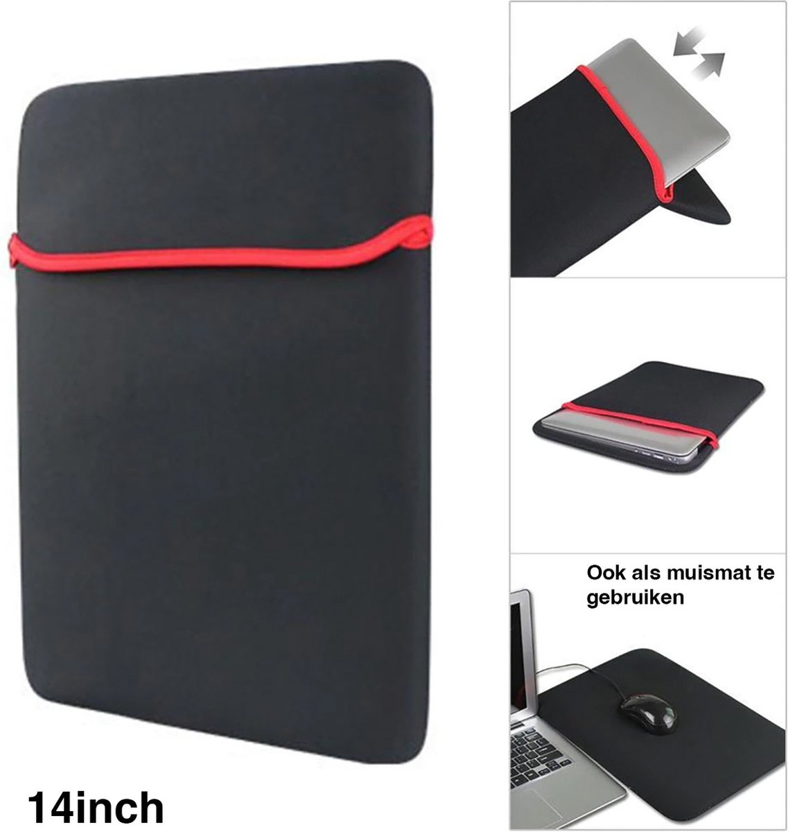 Laptopsleeve - Laptop sleeve - Laptophoes - Laptoptas - Zwart - 14Inch - Neopreen - Laptopbeschermer