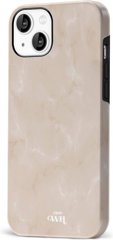 xoxo Wildhearts Marble Nude Vibes - Double Layer - Hardcase hoesje geschikt voor iPhone 14 Plus - hoesje shockproof case geschikt voor Apple iPhone 14 Plus hoesje marmer - Beige / crème