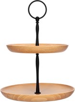 QUVIO Etagère / Serveerschaal - Serveerplanken - Hapjes plank - High tea - Presenteerbladen - Hout en staal - Bruin - Diameter 18 cm - 2 Laags