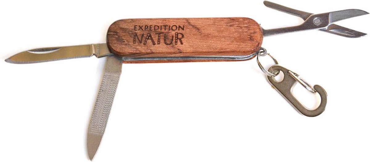 sleutelhanger zakmes - zakmes kind met 3 functies - houten handvat - educatief schoencadeau