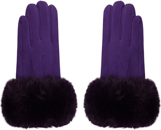 Paarse Handschoenen Faux Fur met suède look - Herfst/Winter - Dames - Suedine - Paars