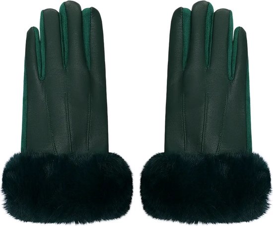 Groene Handschoenen Faux Fur & Leather look - Herfst/Winter - Dames - Groen