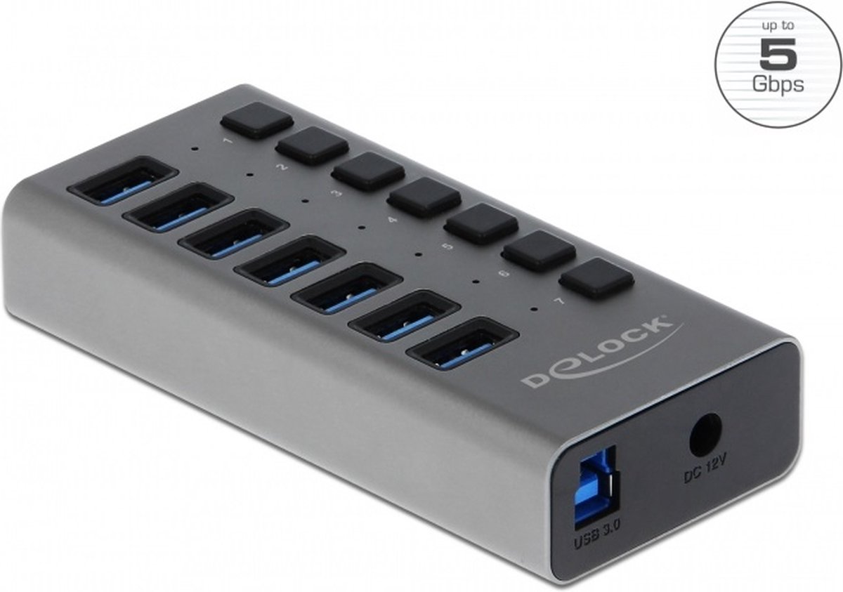 Delock USB-hub met 7 poorten en schakelaars