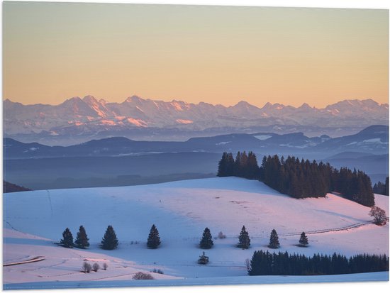 WallClassics - Drapeau - Collines et Montagnes avec neige - 80 x 60 cm Photo sur drapeau en polyester