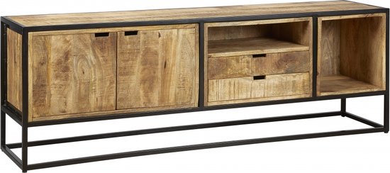 Woonexpress TV Meubel Bemmel - Hout/Metaal - Naturel/Zwart - 180x60x40 cm (BxHxD)