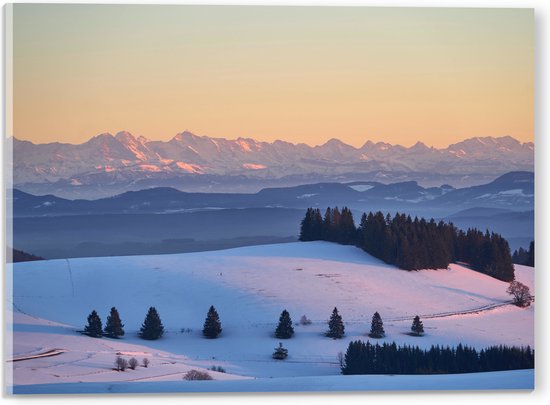 WallClassics - Acrylglas - Heuvels en Bergen met Sneeuw - 40x30 cm Foto op Acrylglas (Met Ophangsysteem)