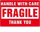Kleine Stickers Fragile ● "Handle with care - Thank you!" ● 40 stuks ● Multiplaza - rood - waarschuwing - breekbaar - pakket - verzenden - brief  transport
