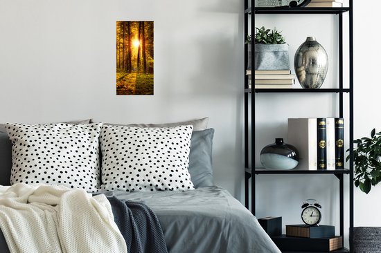 Poster Bos - Zon - Bomen - Natuur - Zonsondergang - 20x40 cm
