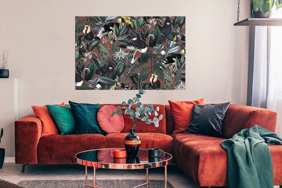 Poster Bloemen - Toekan - Bladeren - 120x90 cm