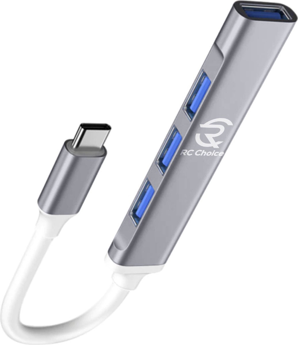 RC Choice USB C Hub - USB Type C - 4 USB poorten - Aluminium Wit / Grijs