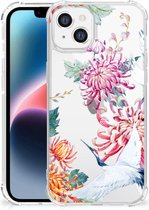 GSM Hoesje Geschikt voor Apple iPhone 14 Plus Telefoonhoesje Valbescherming met transparante rand Bird Flowers