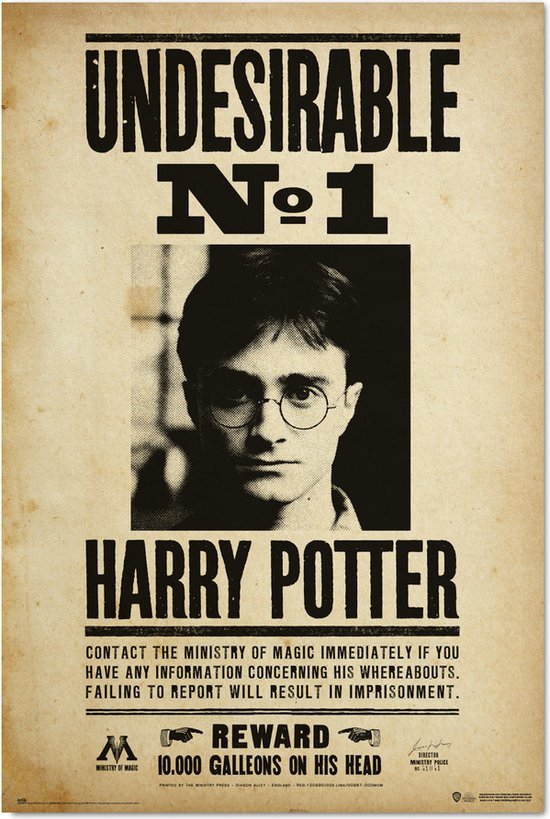 Harry Potter poster - Wanted - Undesirable No 1 - gezocht - wizard - magic - 61 x 91.5 cm