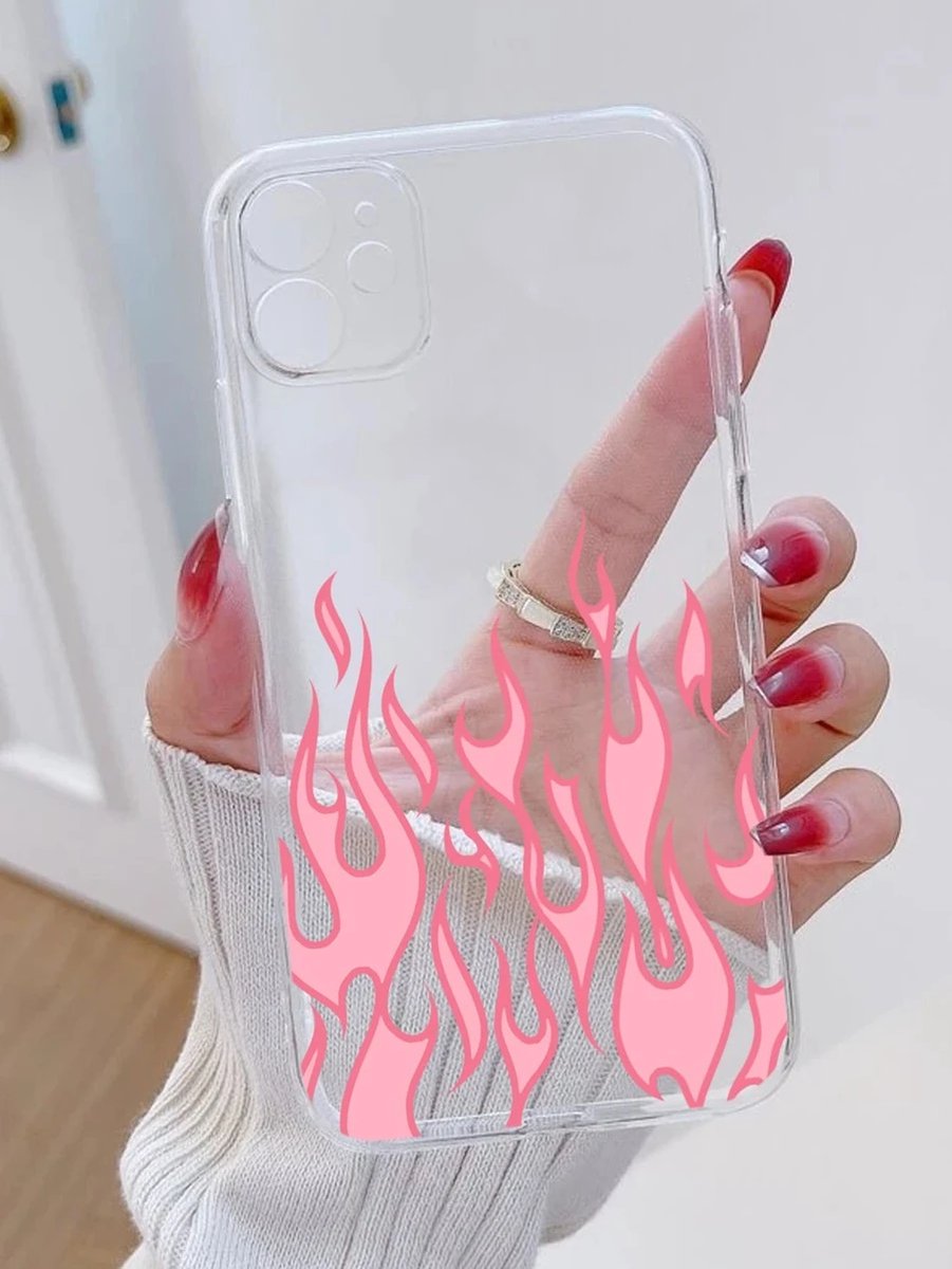 Hoesje Transparant Vlammen Roze iPhone X/XS