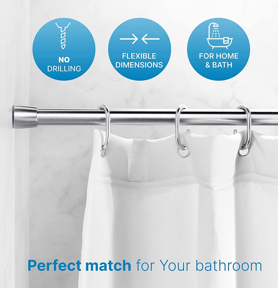 iDesign douchegordijnstang, korte telescoopstang van roestvrij staal