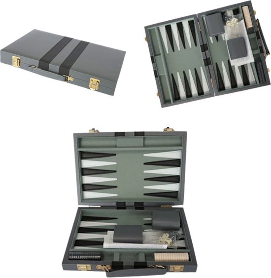 Afbeelding van het spel Backgammon Set | Backgammon Koffer | Leer | Grijs | Reiseditie |