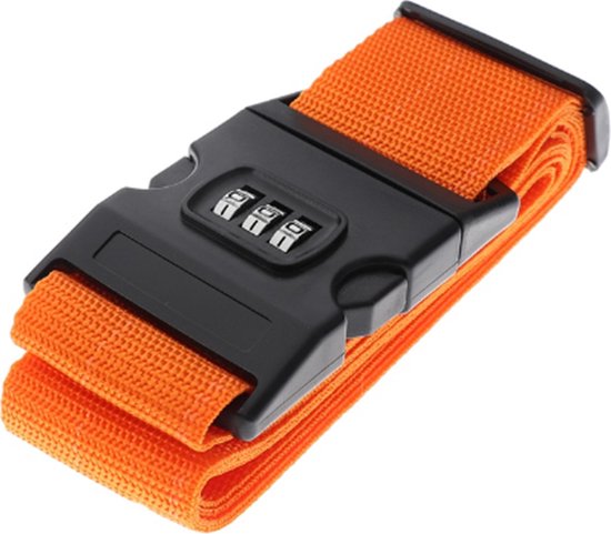 UNRL - Sangle de valise avec serrure à combinaison - Serrure à 3 chiffres - Sangle de bagage - Sangle de valise - 200 * 5 cm - Oranje