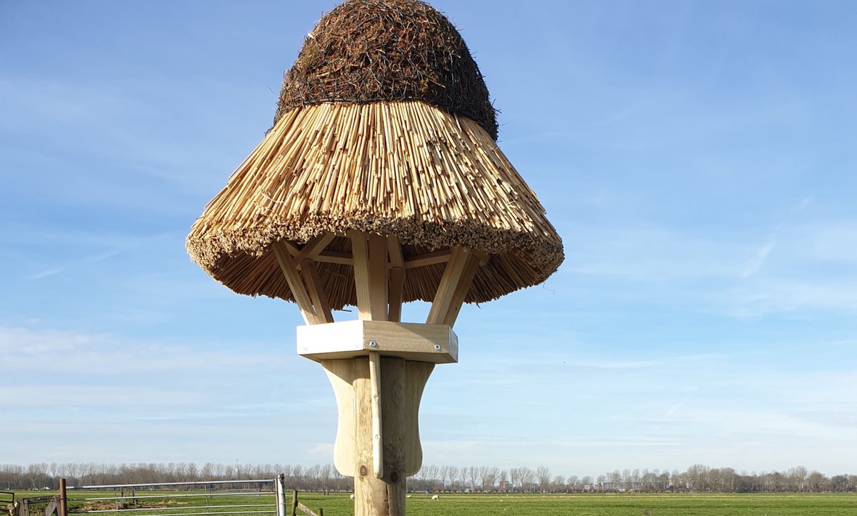 Relaxdays vogelvoederhuisje op paal, weerbestendig dak, dennenhout, 103