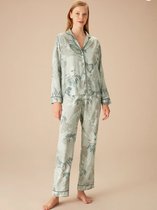 Suwen- Viscose Dames 2- Delige -Pyjama- Luxe Pyjamaset- Nachtkleding- Homewear Groen Maat L