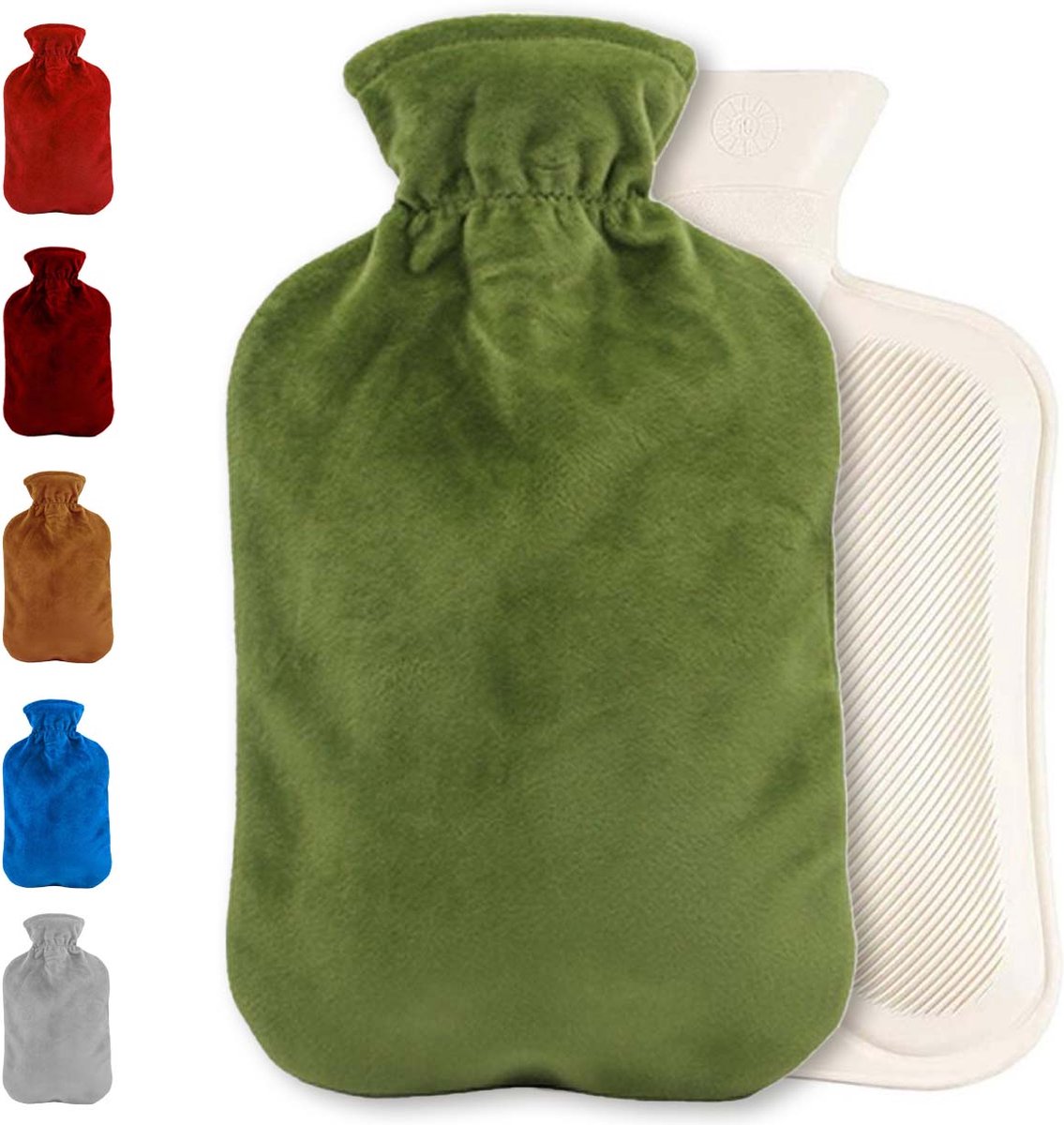 Warmwaterkruik met fleece hoes - Warmtekruik - Kruik - Warmwaterkruik - Rubber - 2 liter - Groen - Inclusief fleece hoes - Able & Borret