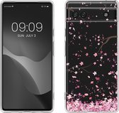 coque kwmobile pour Google Pixel 6a - Coque pour smartphone rose poudré / marron foncé / transparent - Motif feuilles de fleurs de cerisier