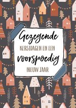 Kerstkaart 'Gezegende kerstdagen - huisjes' ' 12 stuks met envelop