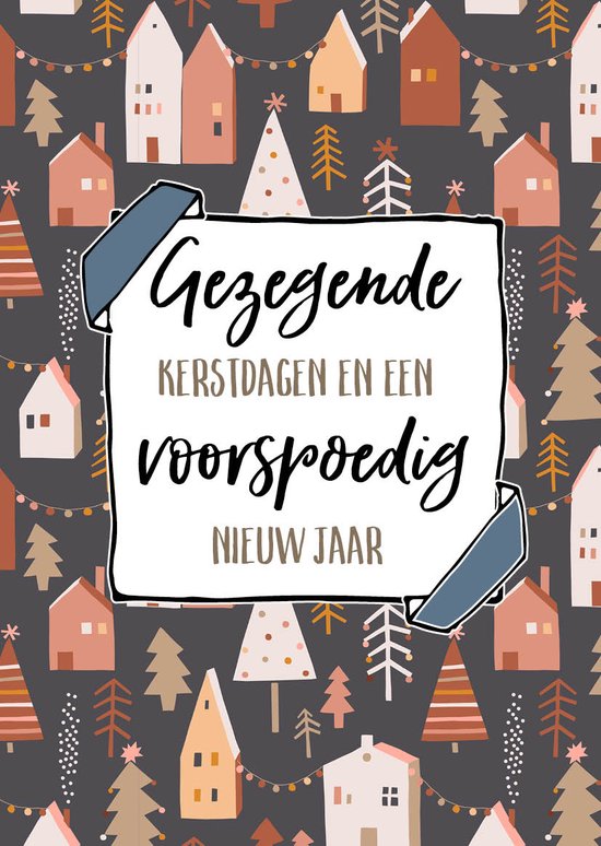 Kerstkaart 'Gezegende kerstdagen huisjes' ' 12 stuks met envelop